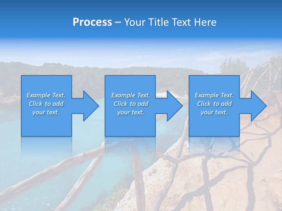 A View Of A Beach With Blue Water And Trees PowerPoint Template