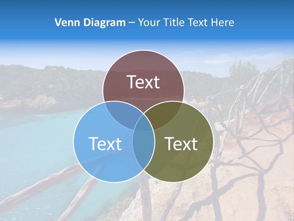 A View Of A Beach With Blue Water And Trees PowerPoint Template