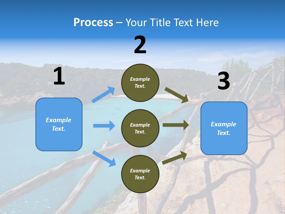 A View Of A Beach With Blue Water And Trees PowerPoint Template