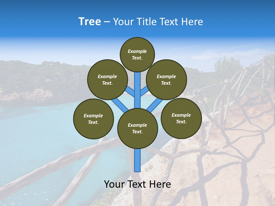 A View Of A Beach With Blue Water And Trees PowerPoint Template