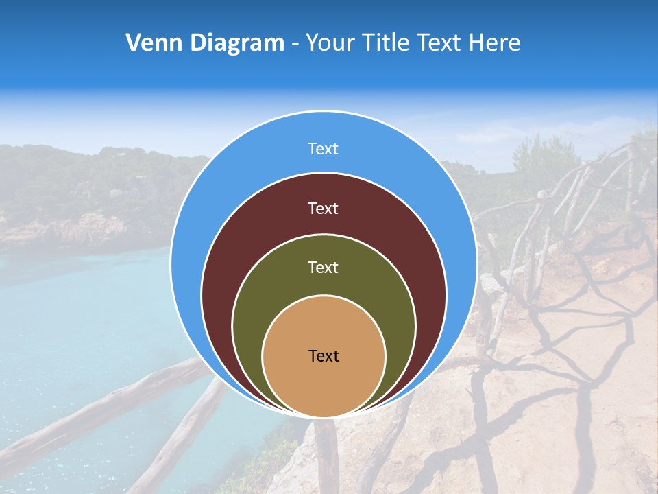 A View Of A Beach With Blue Water And Trees PowerPoint Template