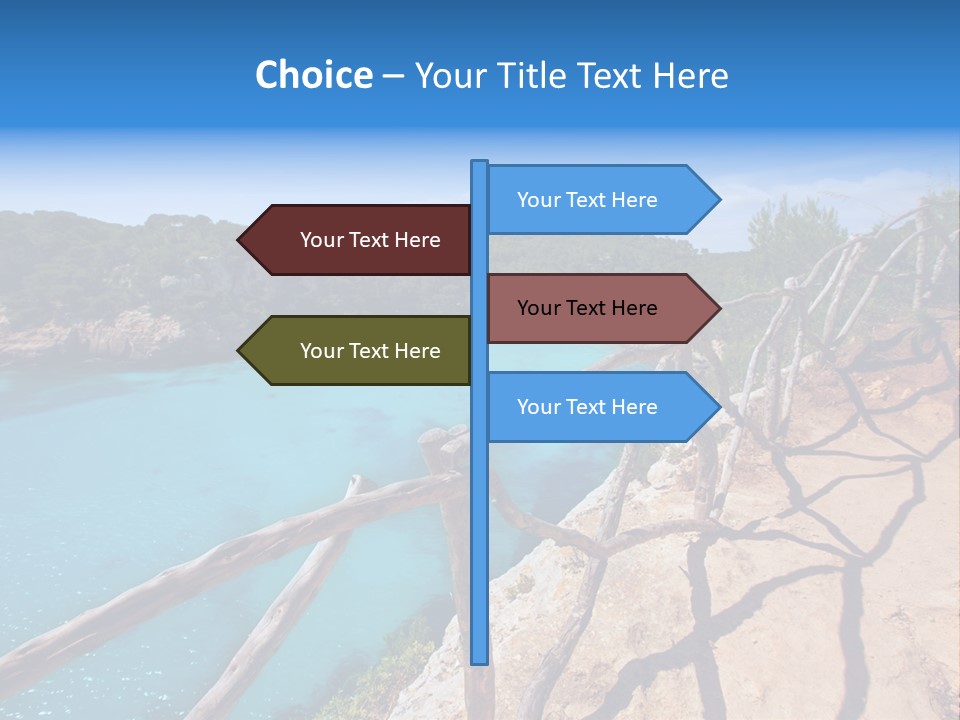 A View Of A Beach With Blue Water And Trees PowerPoint Template