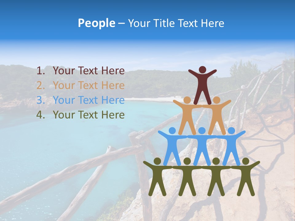 A View Of A Beach With Blue Water And Trees PowerPoint Template