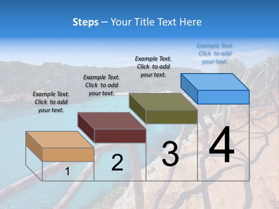 A View Of A Beach With Blue Water And Trees PowerPoint Template