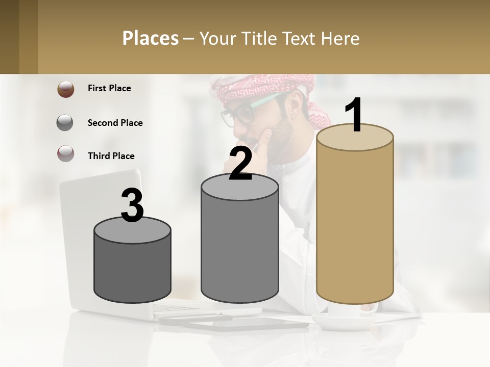 A Man Sitting In Front Of A Laptop Computer PowerPoint Template