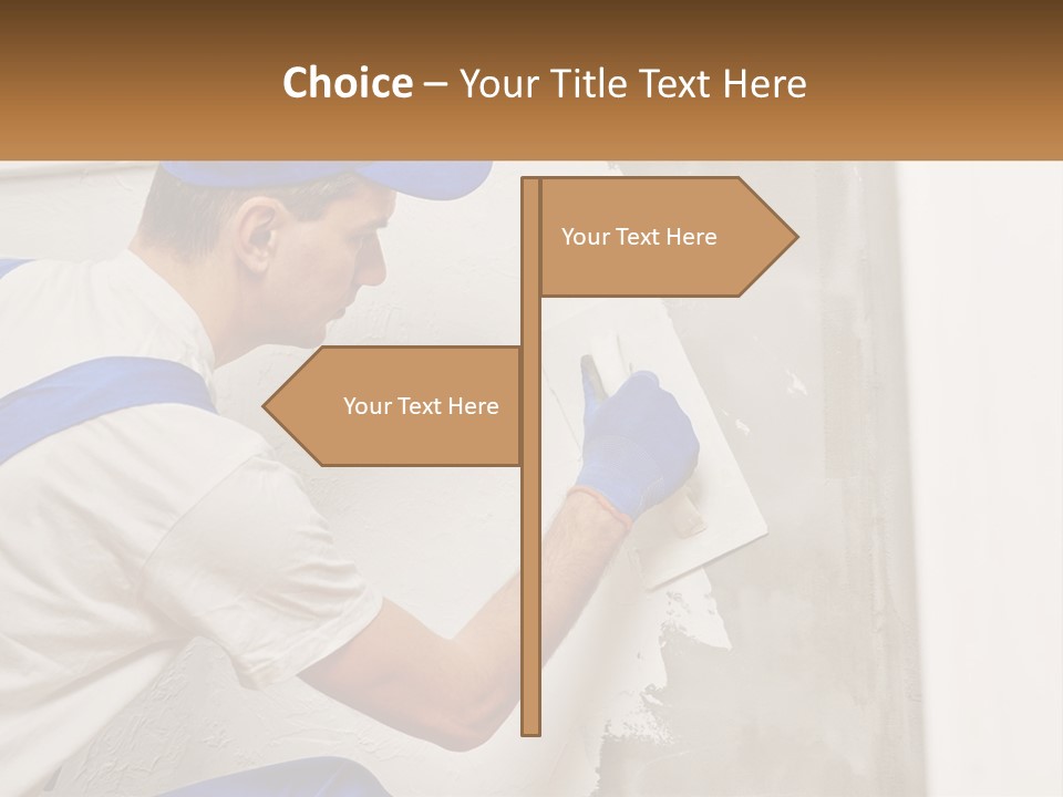 A Man In A Blue Hat And Blue Gloves Painting A Wall PowerPoint Template