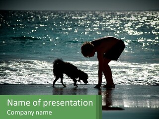 A Person And A Dog On A Beach PowerPoint Template