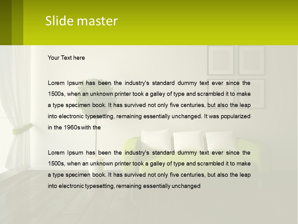 A Green Couch Sitting In A Living Room Next To A Window PowerPoint Template