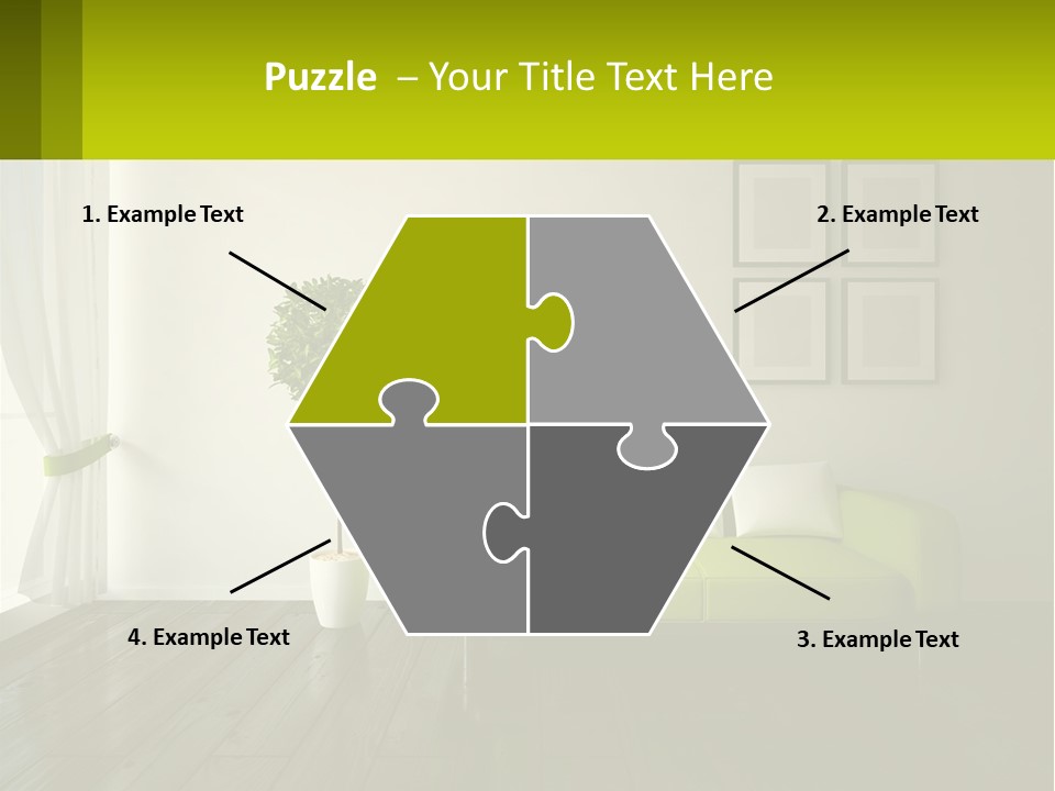 A Green Couch Sitting In A Living Room Next To A Window PowerPoint Template