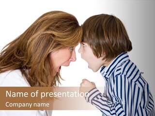 A Woman And A Young Boy Are Shouting At Each Other PowerPoint Template