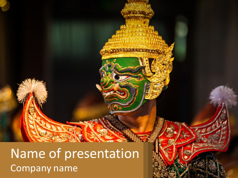 A Man With A Green And Gold Mask On His Face PowerPoint Template