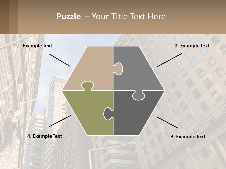 A City Street With Tall Buildings And An American Flag PowerPoint Template