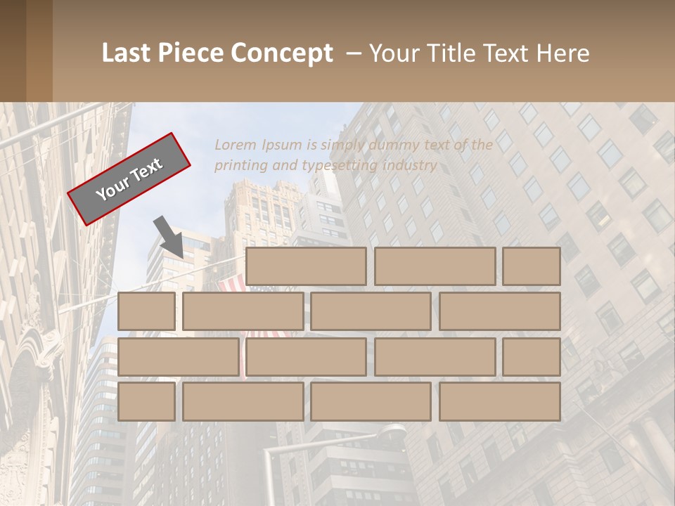 A City Street With Tall Buildings And An American Flag PowerPoint Template