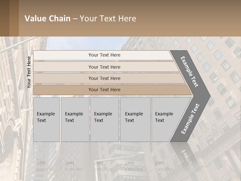 A City Street With Tall Buildings And An American Flag PowerPoint Template