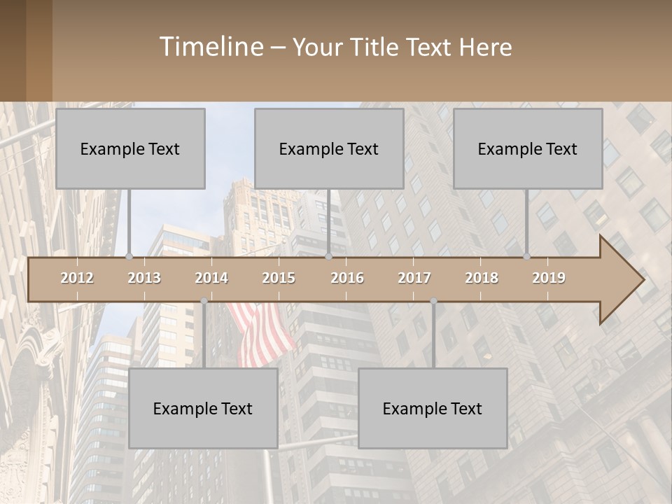 A City Street With Tall Buildings And An American Flag PowerPoint Template