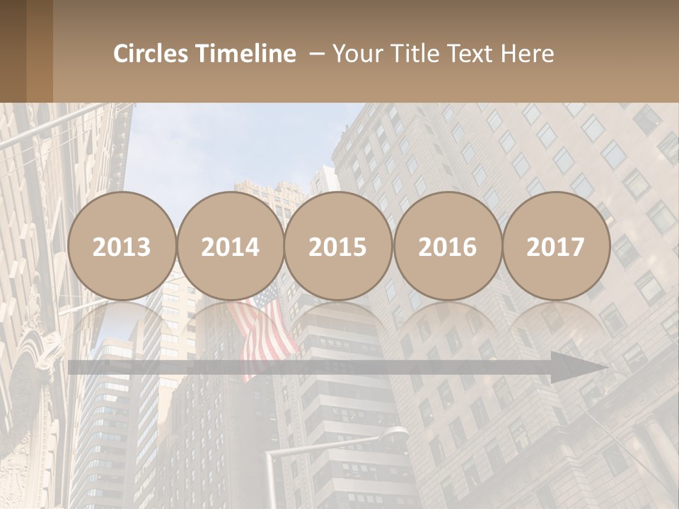 A City Street With Tall Buildings And An American Flag PowerPoint Template