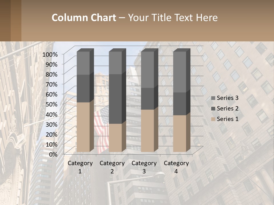 A City Street With Tall Buildings And An American Flag PowerPoint Template