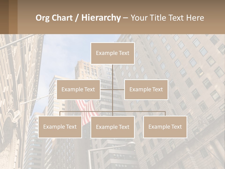 A City Street With Tall Buildings And An American Flag PowerPoint Template