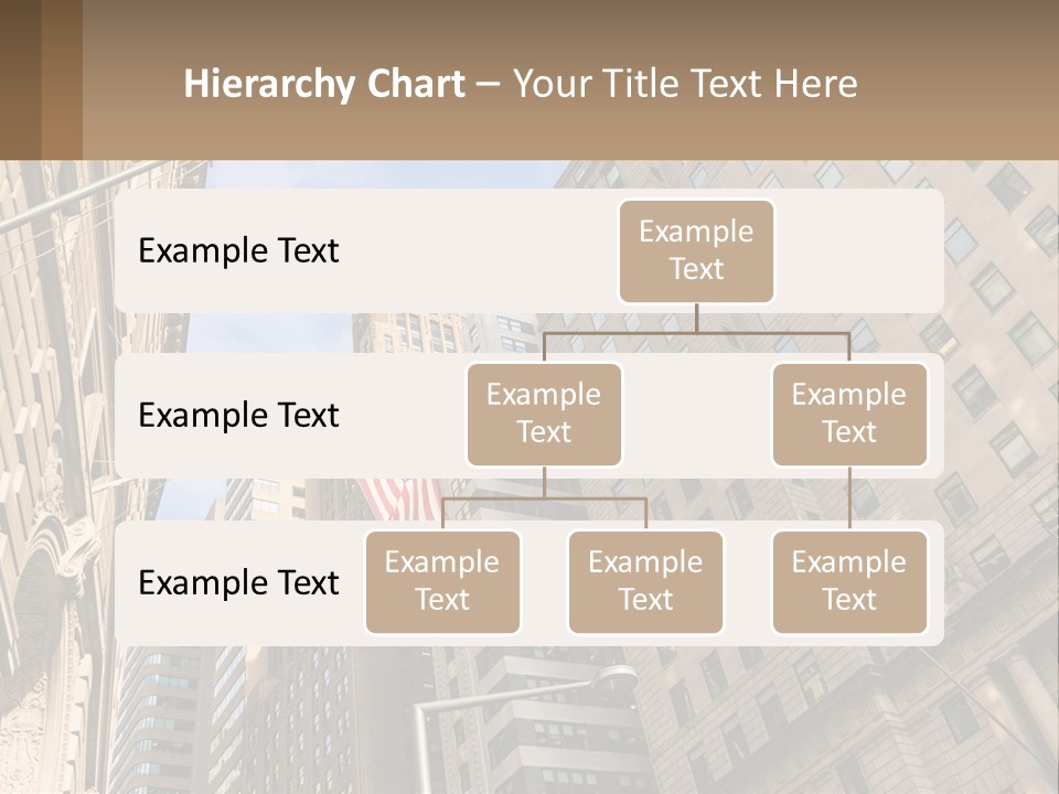 A City Street With Tall Buildings And An American Flag PowerPoint Template