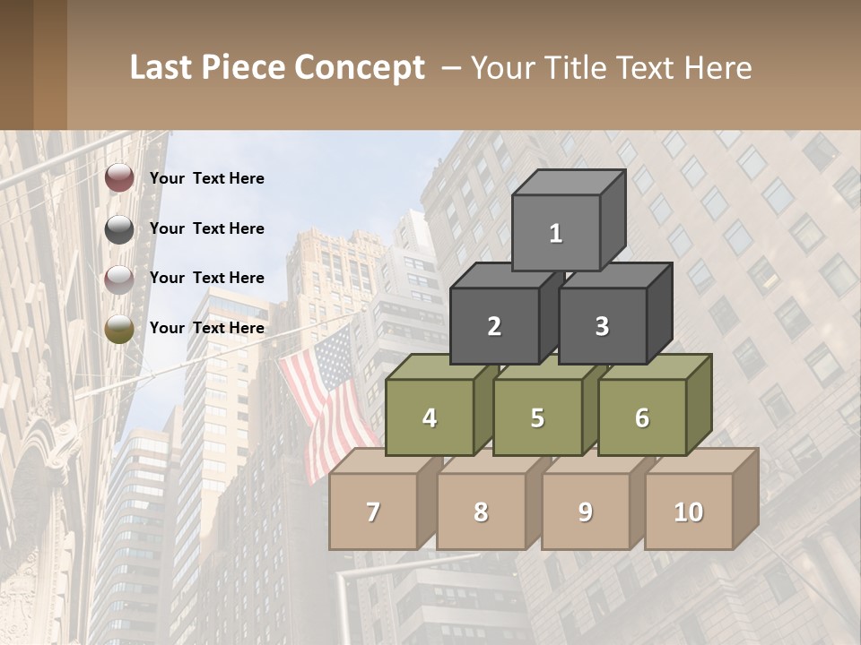 A City Street With Tall Buildings And An American Flag PowerPoint Template