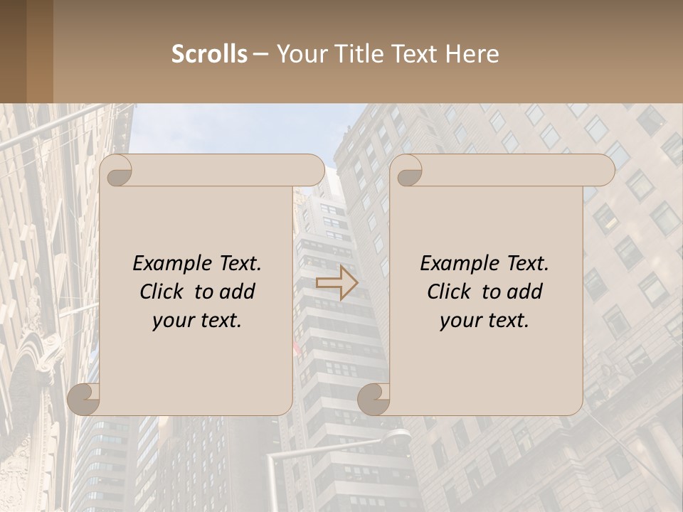 A City Street With Tall Buildings And An American Flag PowerPoint Template