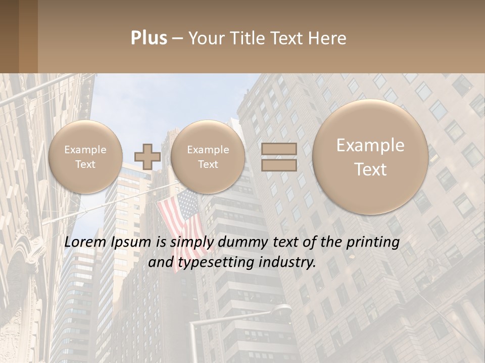 A City Street With Tall Buildings And An American Flag PowerPoint Template