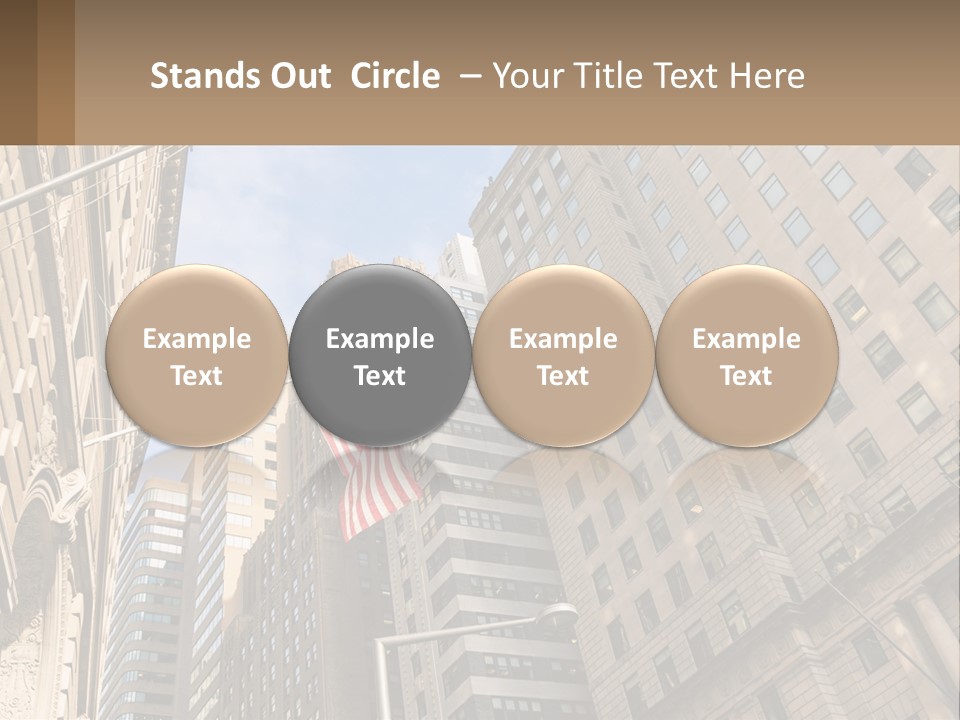 A City Street With Tall Buildings And An American Flag PowerPoint Template