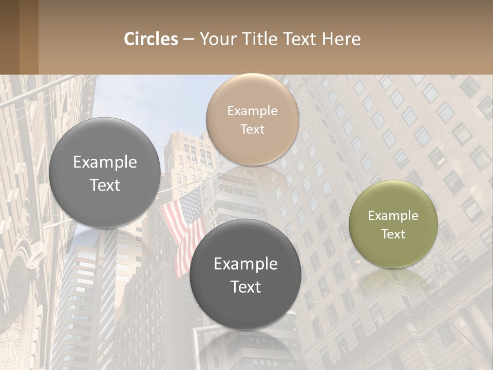 A City Street With Tall Buildings And An American Flag PowerPoint Template