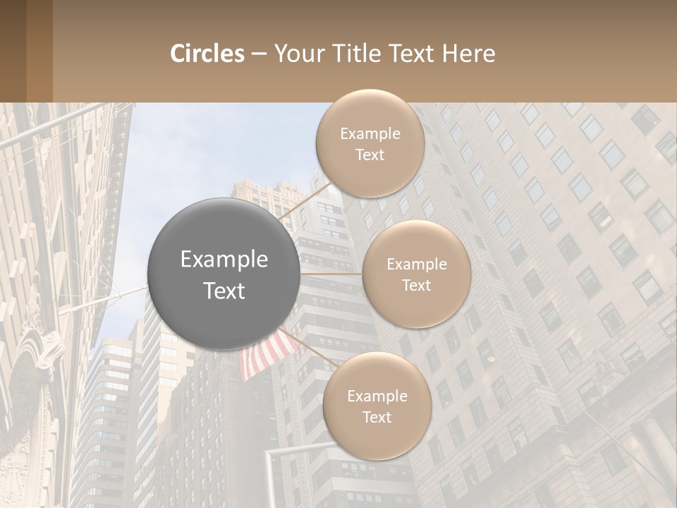 A City Street With Tall Buildings And An American Flag PowerPoint Template