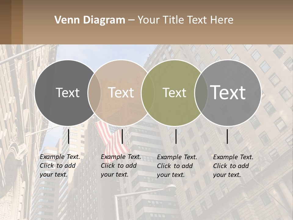 A City Street With Tall Buildings And An American Flag PowerPoint Template