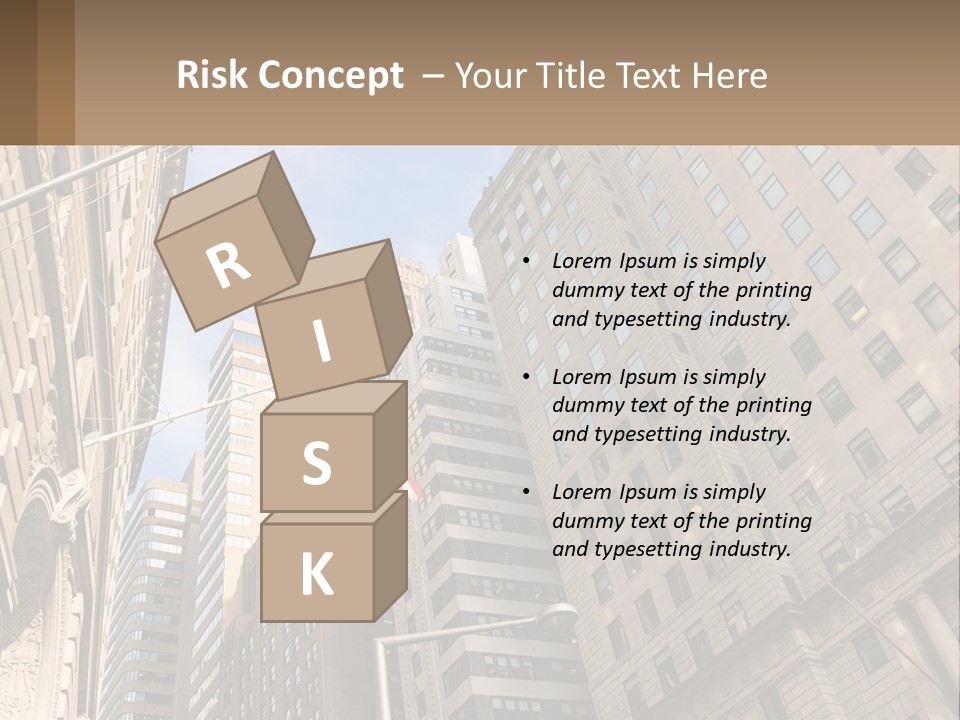 A City Street With Tall Buildings And An American Flag PowerPoint Template