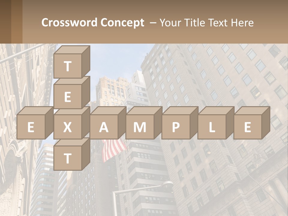 A City Street With Tall Buildings And An American Flag PowerPoint Template