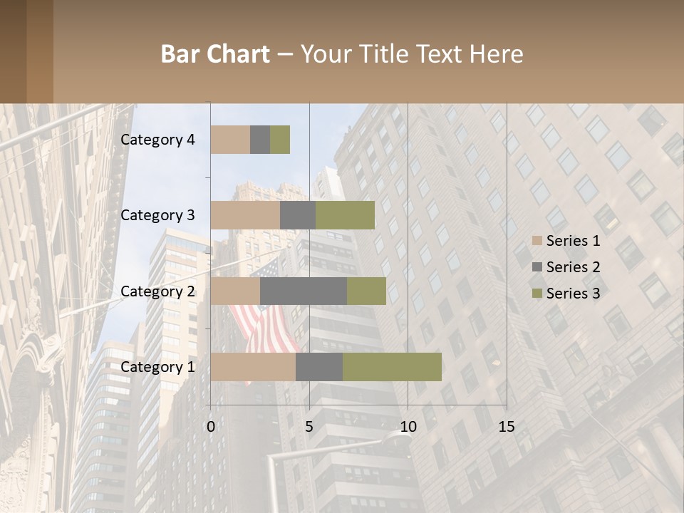 A City Street With Tall Buildings And An American Flag PowerPoint Template