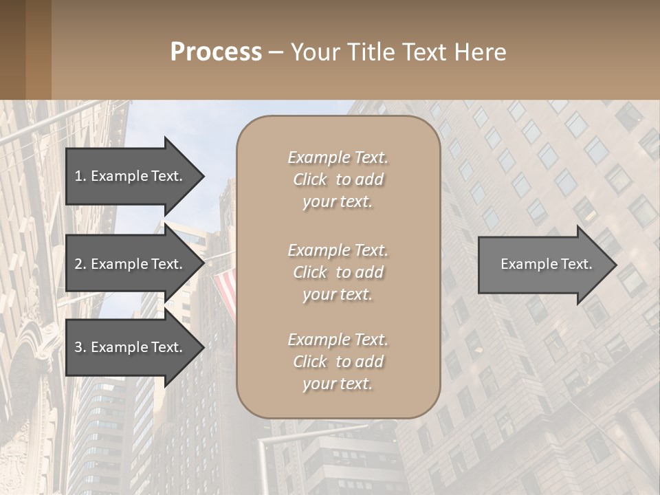 A City Street With Tall Buildings And An American Flag PowerPoint Template