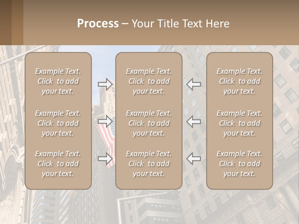 A City Street With Tall Buildings And An American Flag PowerPoint Template
