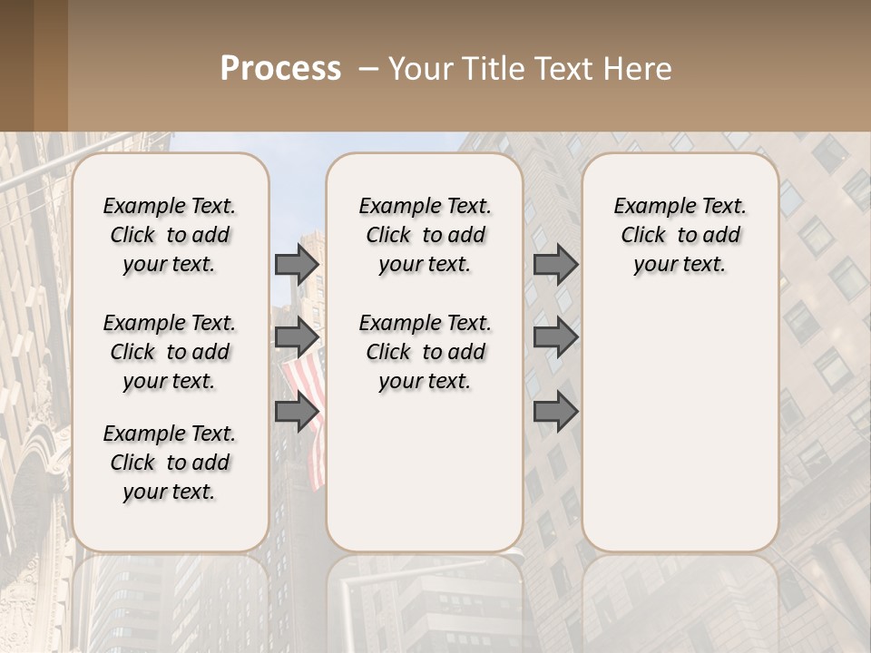 A City Street With Tall Buildings And An American Flag PowerPoint Template