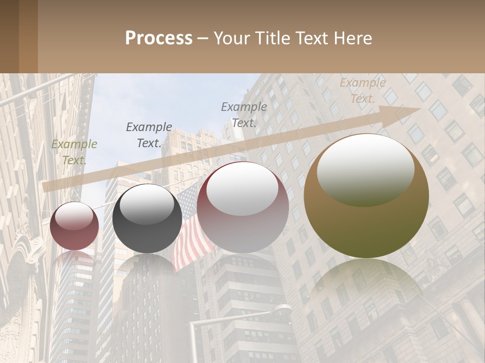 A City Street With Tall Buildings And An American Flag PowerPoint Template