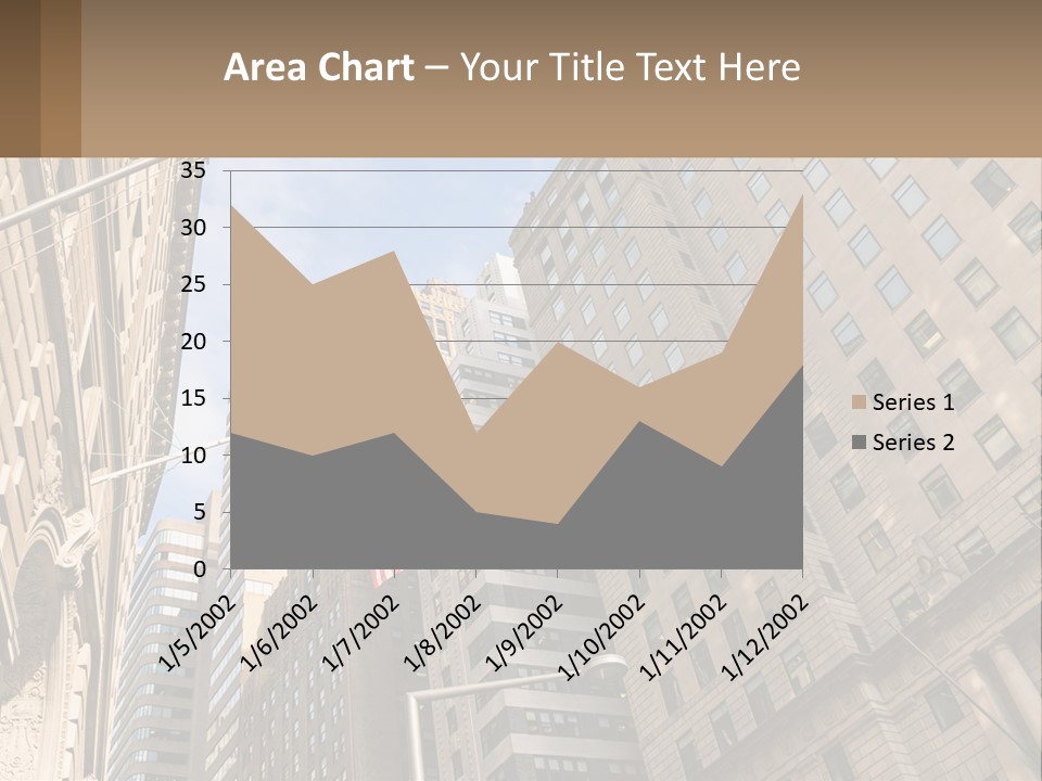 A City Street With Tall Buildings And An American Flag PowerPoint Template