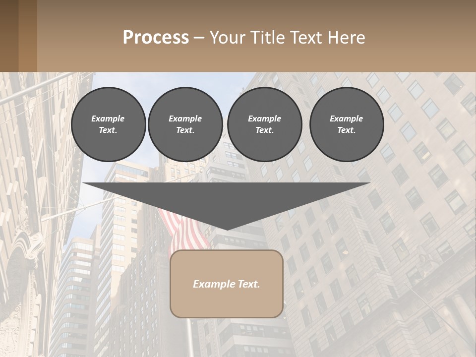 A City Street With Tall Buildings And An American Flag PowerPoint Template