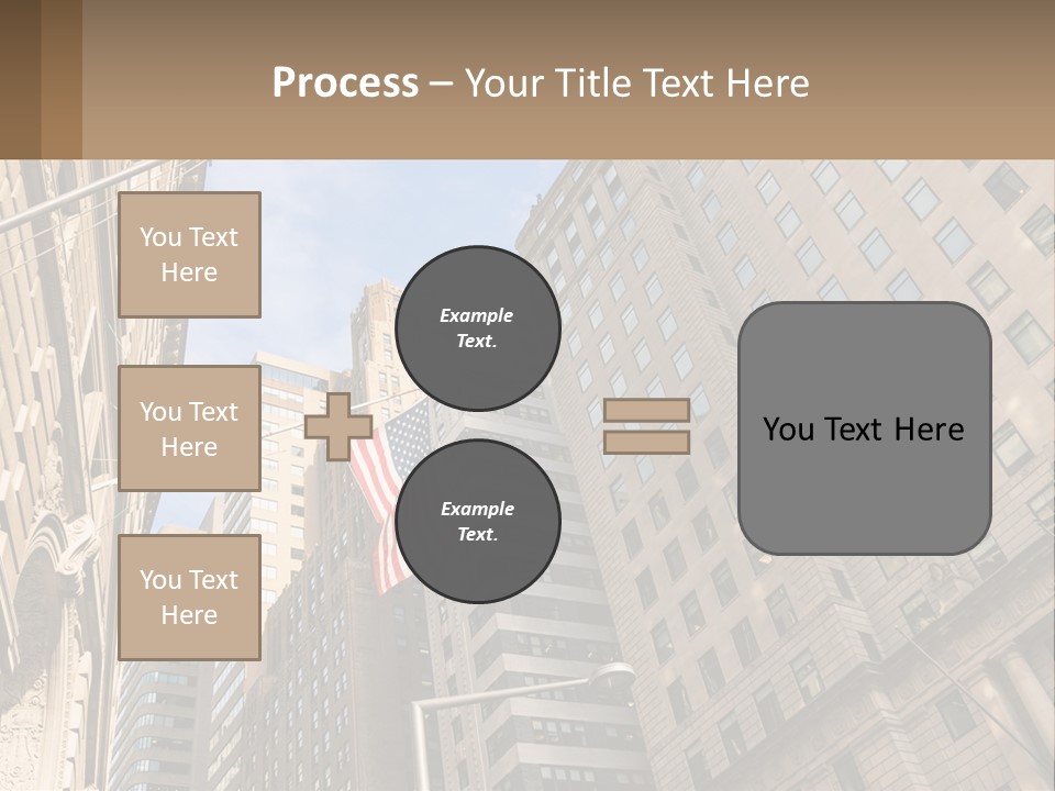 A City Street With Tall Buildings And An American Flag PowerPoint Template
