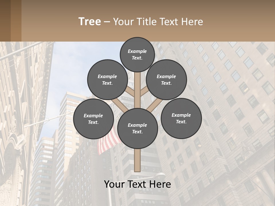 A City Street With Tall Buildings And An American Flag PowerPoint Template