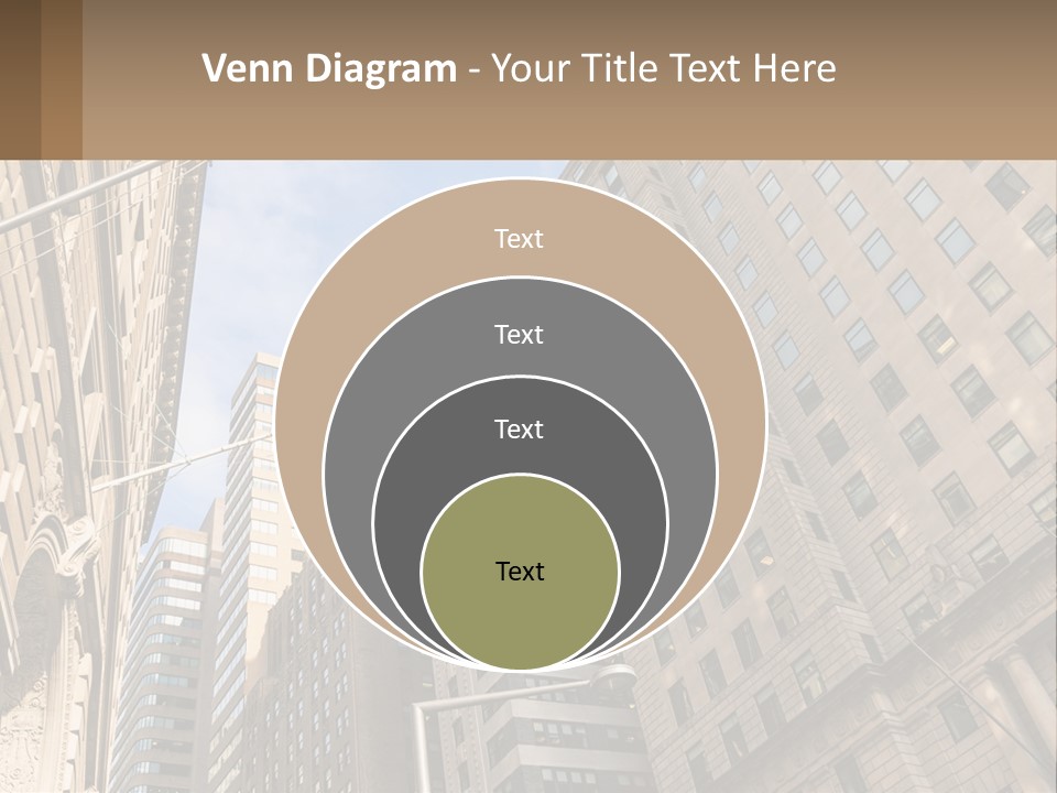 A City Street With Tall Buildings And An American Flag PowerPoint Template