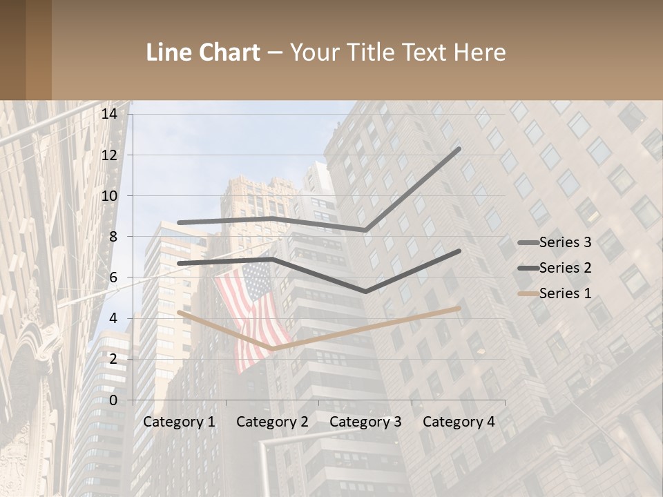 A City Street With Tall Buildings And An American Flag PowerPoint Template