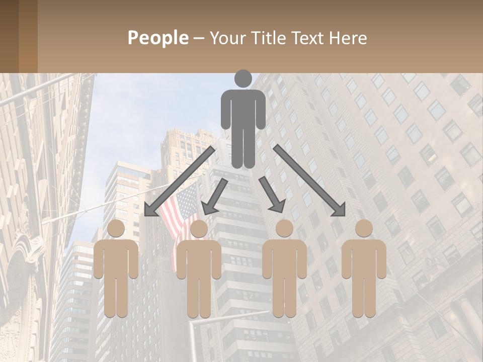 A City Street With Tall Buildings And An American Flag PowerPoint Template