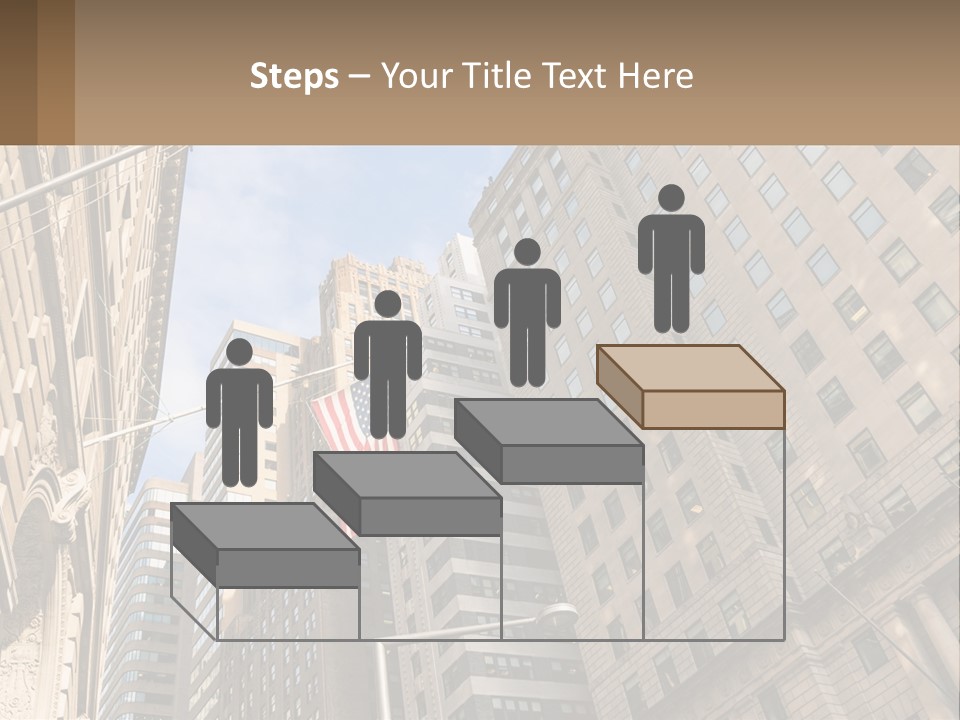 A City Street With Tall Buildings And An American Flag PowerPoint Template