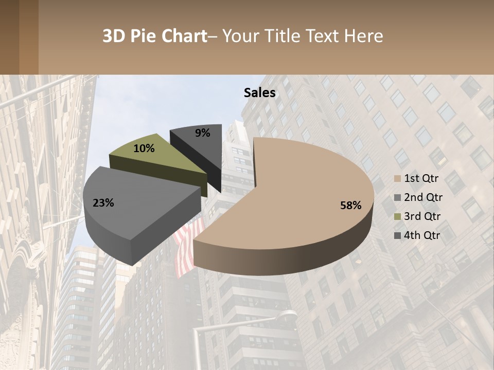 A City Street With Tall Buildings And An American Flag PowerPoint Template