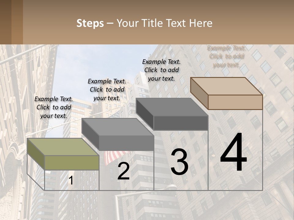 A City Street With Tall Buildings And An American Flag PowerPoint Template