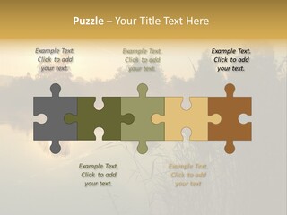 The Sun Is Setting Over A Lake With Reeds In The Foreground PowerPoint Template
