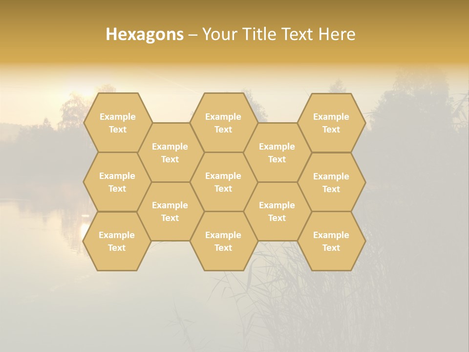 The Sun Is Setting Over A Lake With Reeds In The Foreground PowerPoint Template