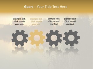 The Sun Is Setting Over A Lake With Reeds In The Foreground PowerPoint Template